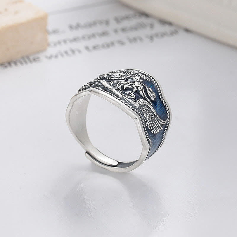 KarmaRipple's 925 Sterling Silver Phoenix Peony Flowers Carved Fortune Adjustable Ring p3