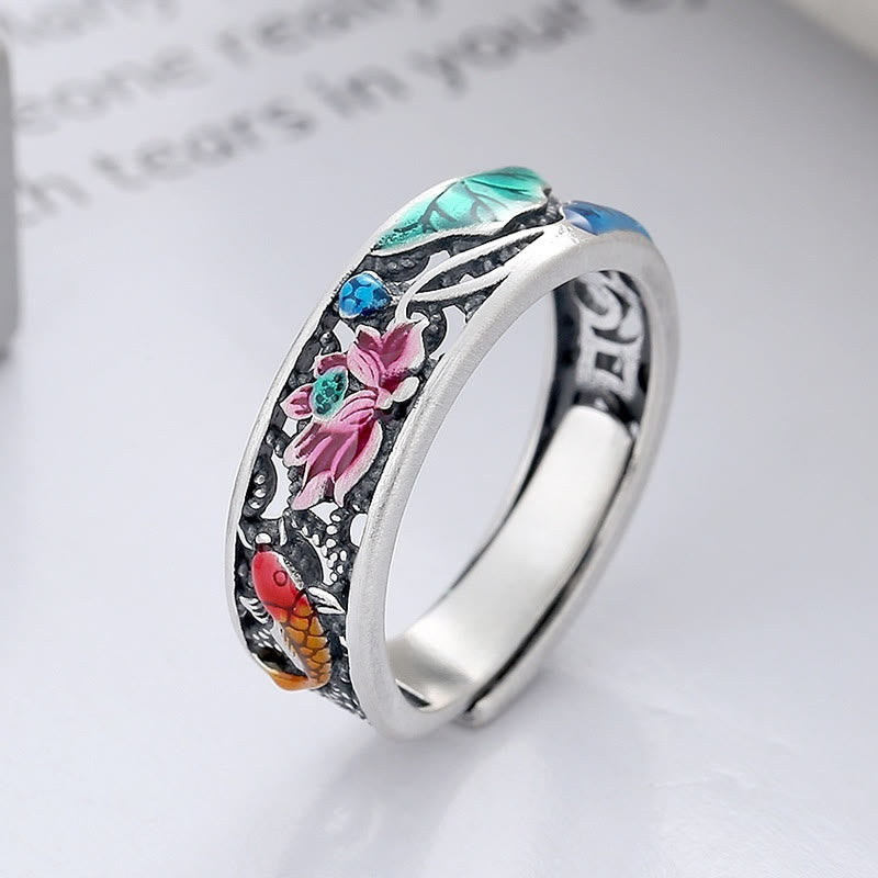 KarmaRipple's 925 Sterling Silver Koi Fish Lotus Fortune Everything Goes Well Ring p1