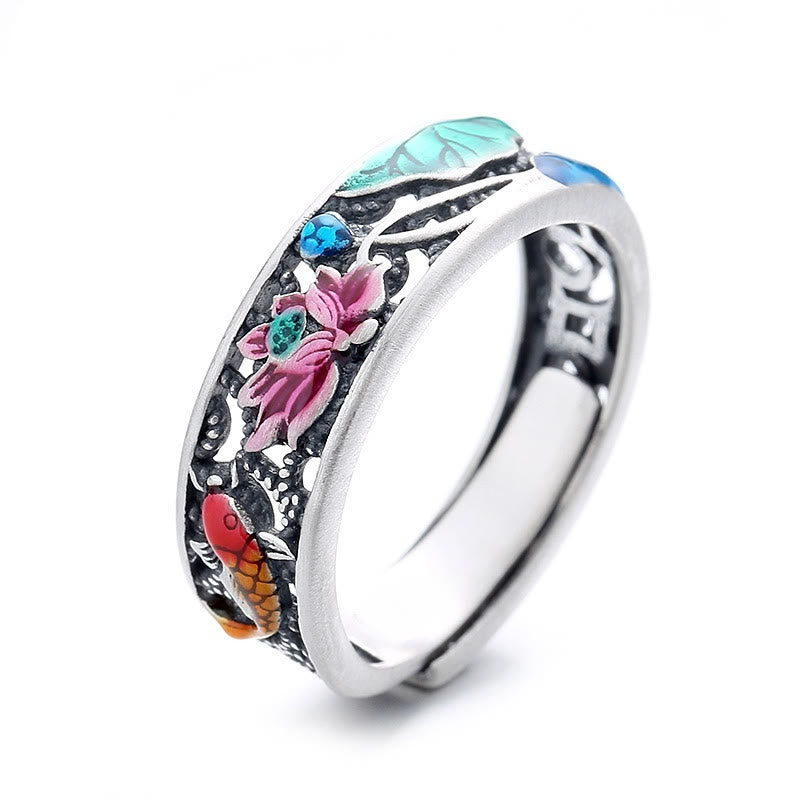 KarmaRipple's 925 Sterling Silver Koi Fish Lotus Fortune Everything Goes Well Ring p13