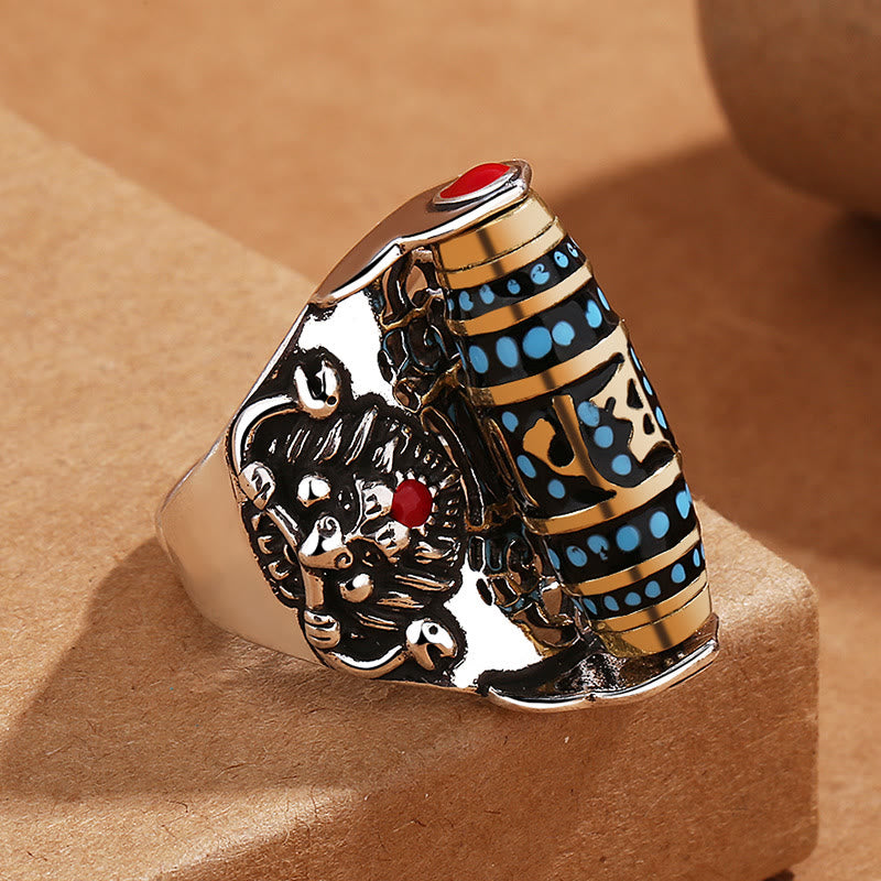 KarmaRipple's Tibetan Om Mani Padme Hum Garuda Dzi Bead Pattern Peace Rotatable Ring p10