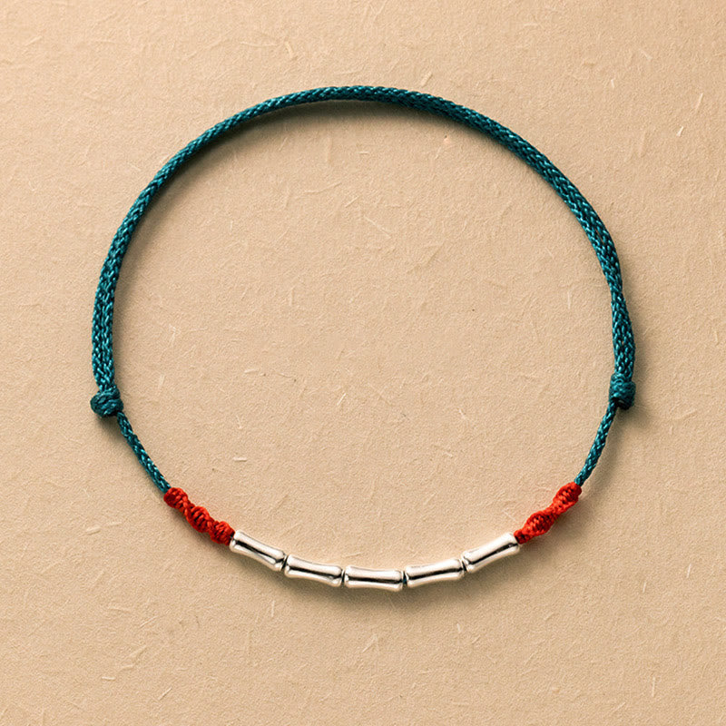 KarmaRipple's 925 Sterling Silver Bamboo Design Fortune Woven Ultra-Thin Rope Bracelet p18