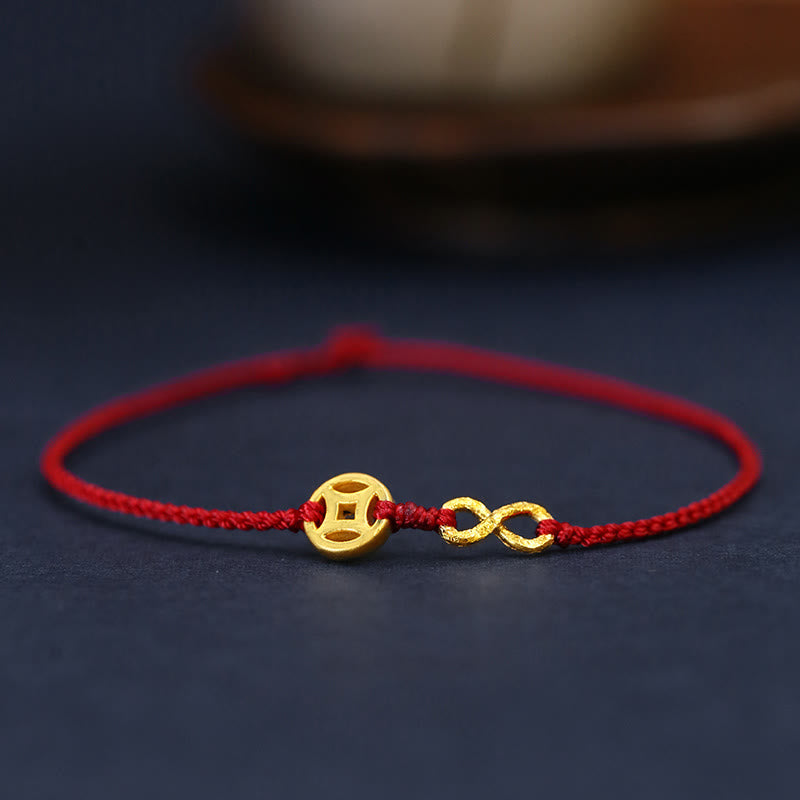 KarmaRipple's 999 Gold Mobius Infinite Love Fu Character Bronze Coin Protection Handmade Ultra-Thin Rope Bracelet p5
