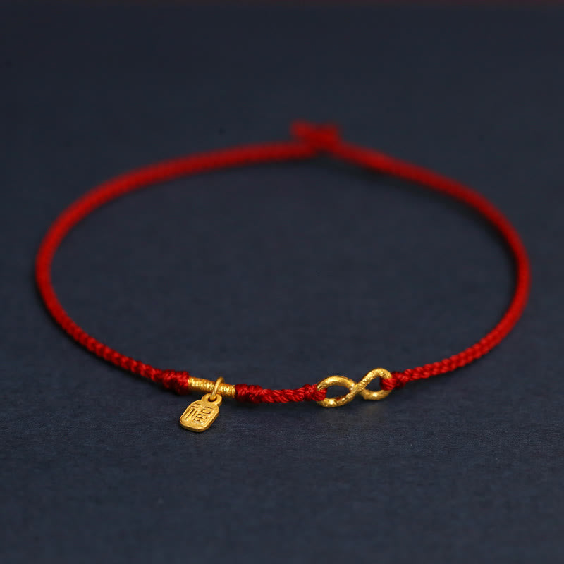 KarmaRipple's 999 Gold Mobius Infinite Love Fu Character Bronze Coin Protection Handmade Ultra-Thin Rope Bracelet p41