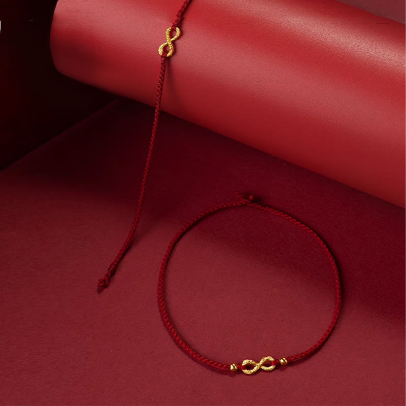 KarmaRipple's 999 Gold Mobius Infinite Love Fu Character Bronze Coin Protection Handmade Ultra-Thin Rope Bracelet p7