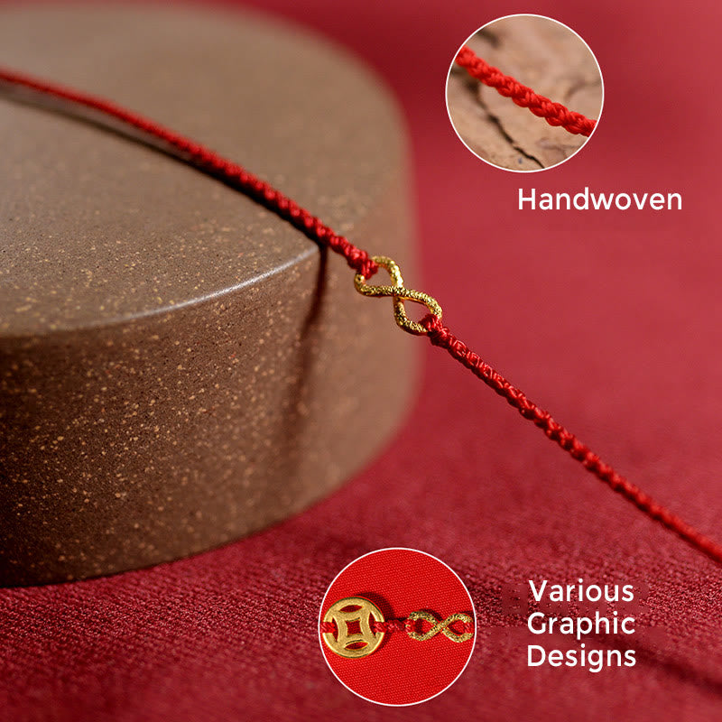 KarmaRipple's 999 Gold Mobius Infinite Love Fu Character Bronze Coin Protection Handmade Ultra-Thin Rope Bracelet p14