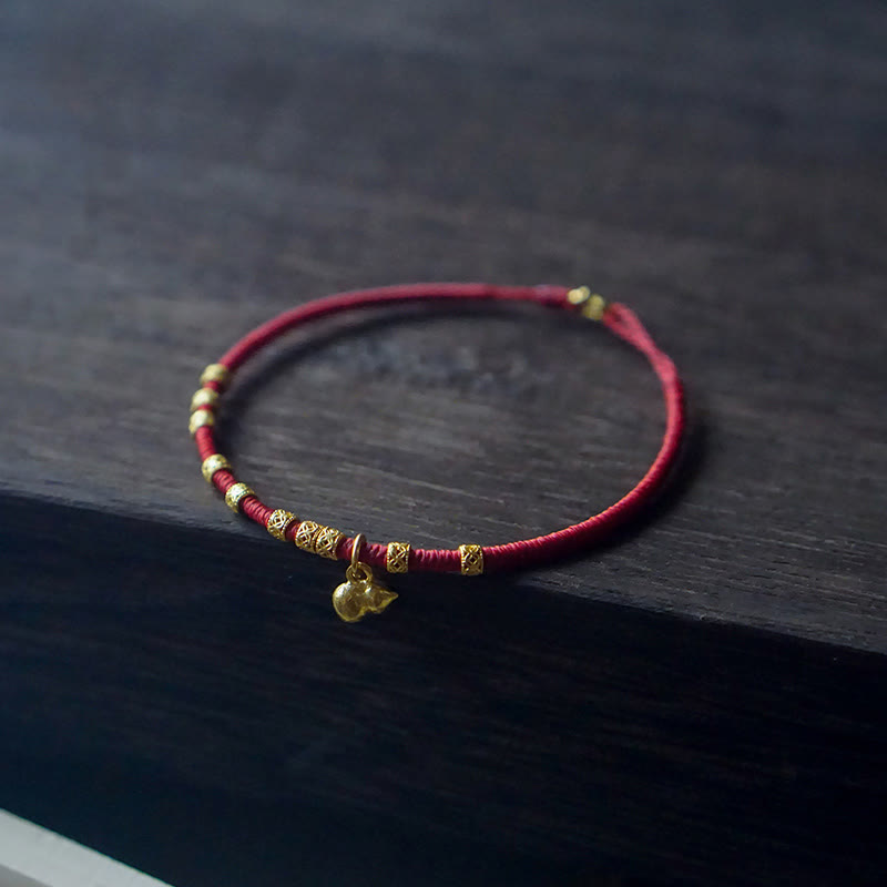 KarmaRipple's 999 Gold Small Gourd Talisman Handmade Fortune Strength?Rope Bracelet p1