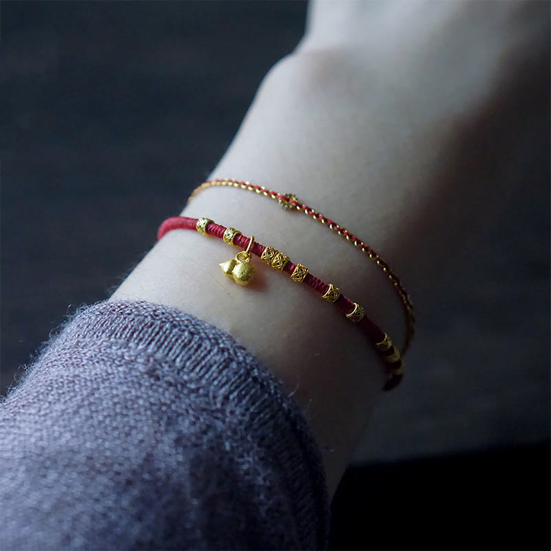 KarmaRipple's 999 Gold Small Gourd Talisman Handmade Fortune Strength?Rope Bracelet p3