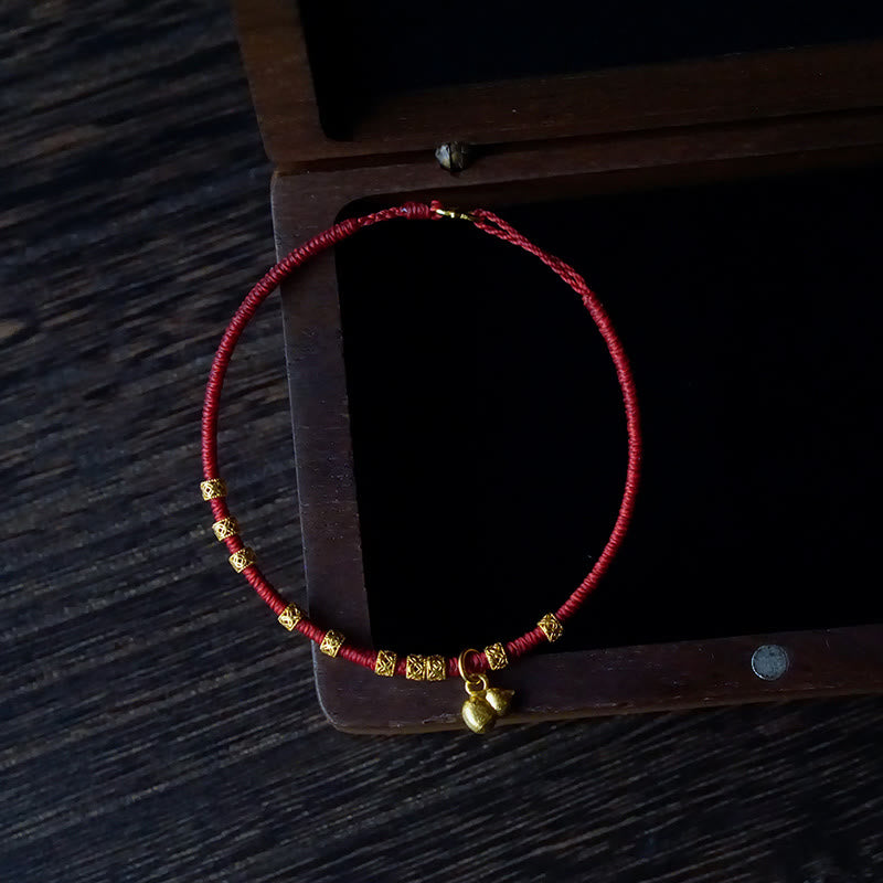 KarmaRipple's 999 Gold Small Gourd Talisman Handmade Fortune Strength?Rope Bracelet p2
