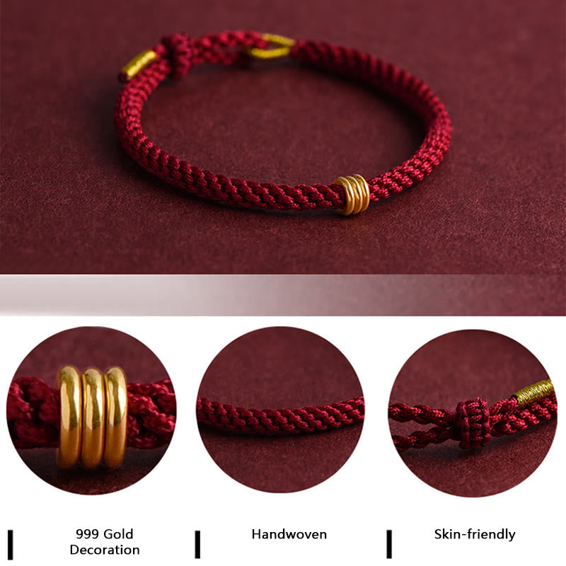 KarmaRipple's 999 Gold Triple Ring Design Handmade Connection Woven Rope Bracelet p8