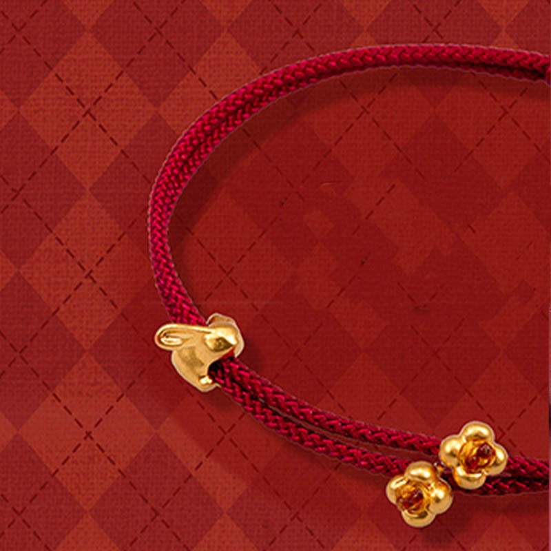 KarmaRipple's 999 Gold Small Fortunate Rabbit Osmanthus Design Handmade Luck?Braided Rope Bracelet p36