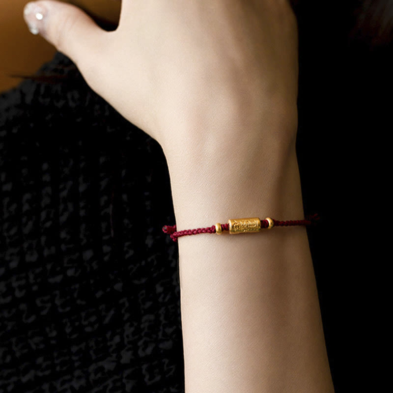 KarmaRipple's 999 Gold Good Fortune Amulet Carved Design Handmade Strength?Braided Rope Bracelet p30