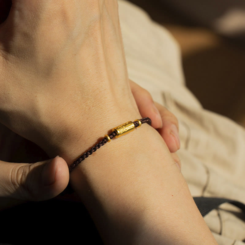 KarmaRipple's 999 Gold Good Fortune Amulet Carved Design Handmade Strength?Braided Rope Bracelet p57