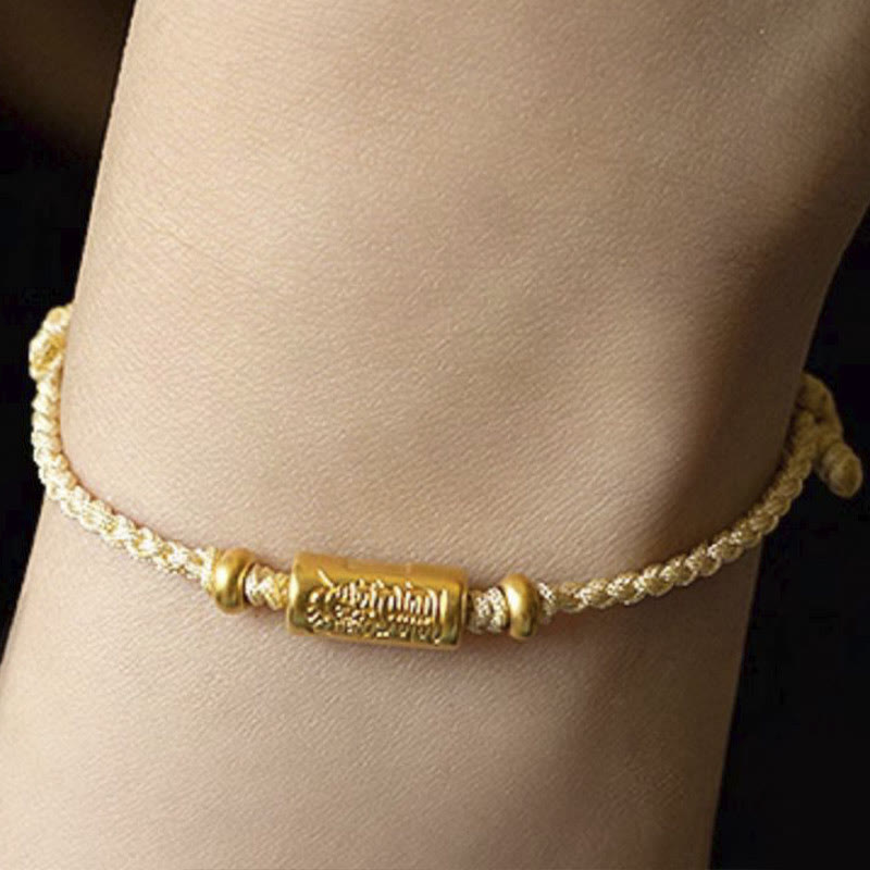 KarmaRipple's 999 Gold Good Fortune Amulet Carved Design Handmade Strength?Braided Rope Bracelet p38