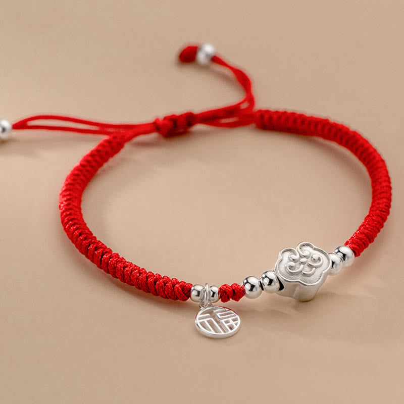KarmaRipple's Handmade 925 Sterling Silver Fu Character Auspicious Clouds Blessing Woven Rope Bracelet p2