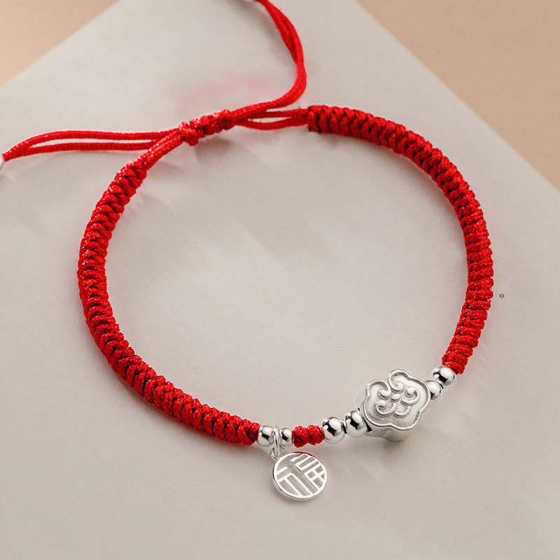 KarmaRipple's Handmade 925 Sterling Silver Fu Character Auspicious Clouds Blessing Woven Rope Bracelet p3
