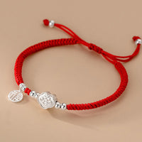 KarmaRipple's Handmade 925 Sterling Silver Fu Character Auspicious Clouds Blessing Woven Rope Bracelet