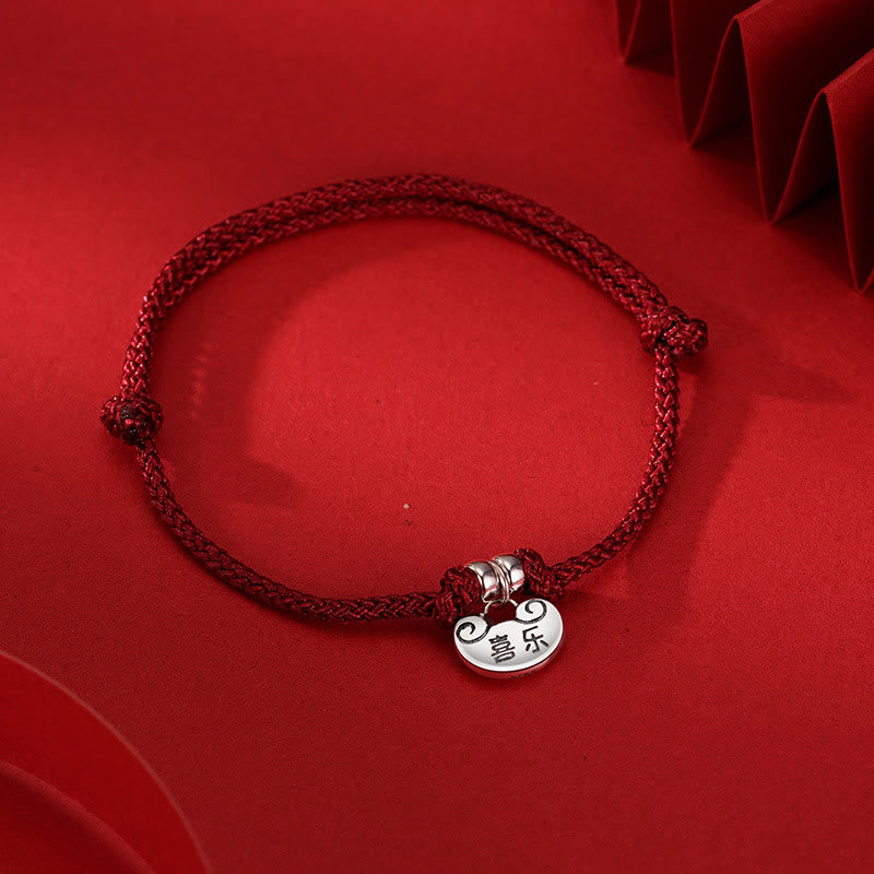 KarmaRipple's Handmade 925 Sterling Silver Peace And Joy Safe Well Wish Lock Strength Woven Rope Bracelet p1