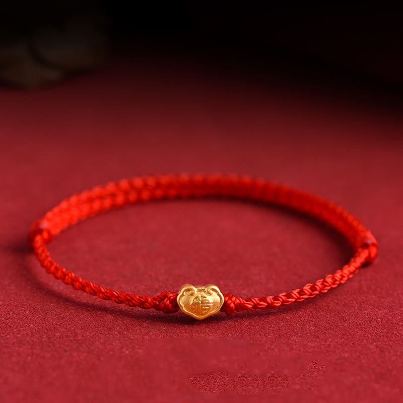 KarmaRipple's 999 Gold Chinese Lock Talisman Fu Character Protection Handmade Rope Bracelet p23