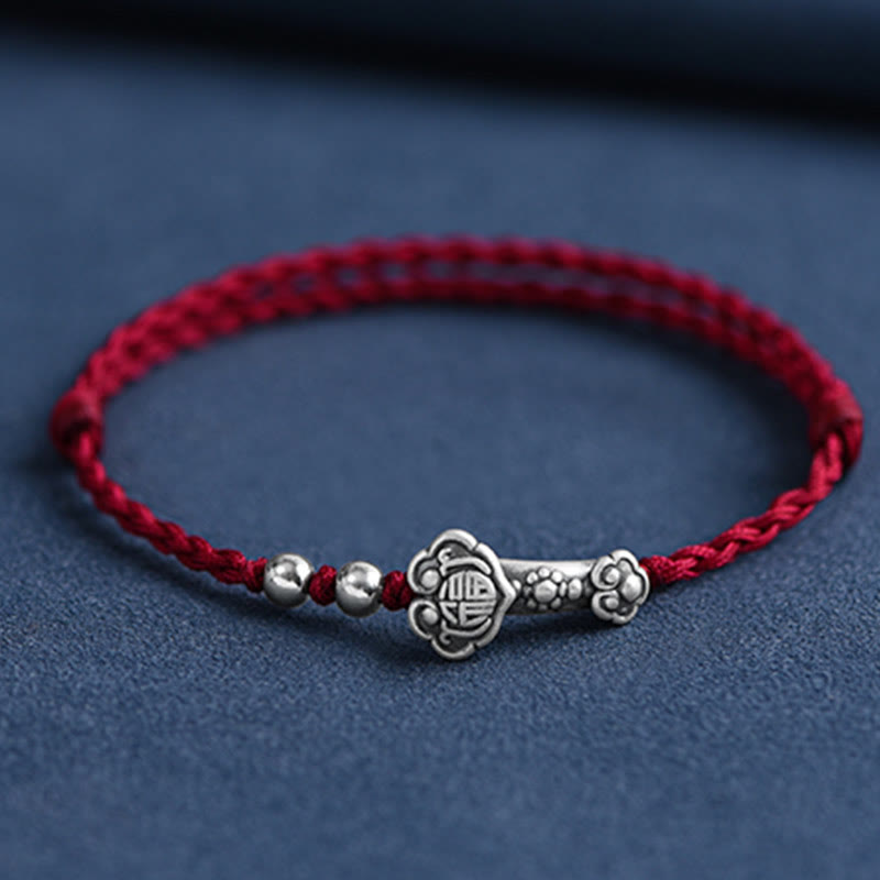 KarmaRipple's Handmade 999 Sterling Silver Fu Character Wish Ruyi Handle Fortune Rope Bracelet Anklet p1