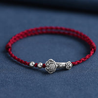 KarmaRipple's Handmade 999 Sterling Silver Fu Character Wish Ruyi Handle Fortune Rope Bracelet Anklet
