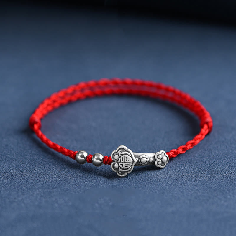 KarmaRipple's Handmade 999 Sterling Silver Fu Character Wish Ruyi Handle Fortune Rope Bracelet Anklet p34