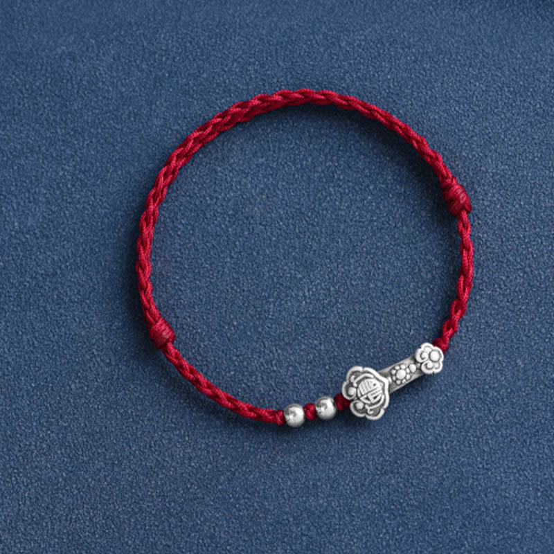 KarmaRipple's Handmade 999 Sterling Silver Fu Character Wish Ruyi Handle Fortune Rope Bracelet Anklet p6