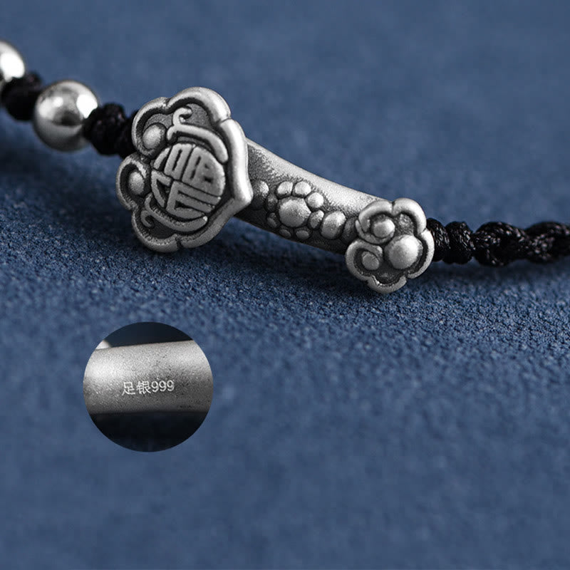 KarmaRipple's Handmade 999 Sterling Silver Fu Character Wish Ruyi Handle Fortune Rope Bracelet Anklet p23