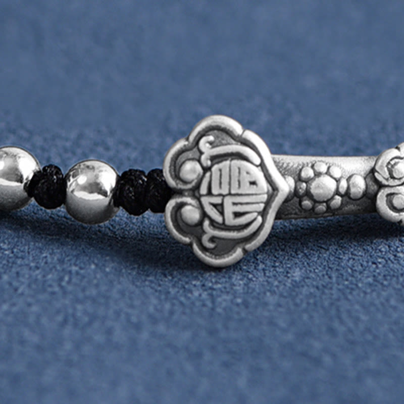 KarmaRipple's Handmade 999 Sterling Silver Fu Character Wish Ruyi Handle Fortune Rope Bracelet Anklet p21
