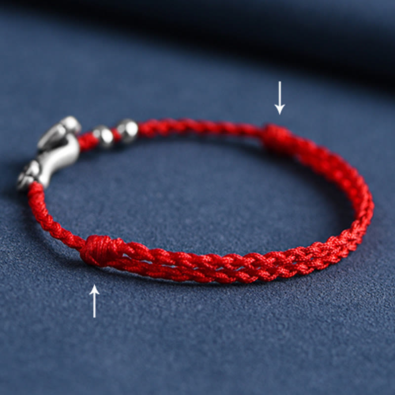 KarmaRipple's Handmade 999 Sterling Silver Fu Character Wish Ruyi Handle Fortune Rope Bracelet Anklet p15