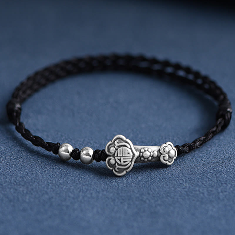 KarmaRipple's Handmade 999 Sterling Silver Fu Character Wish Ruyi Handle Fortune Rope Bracelet Anklet p35