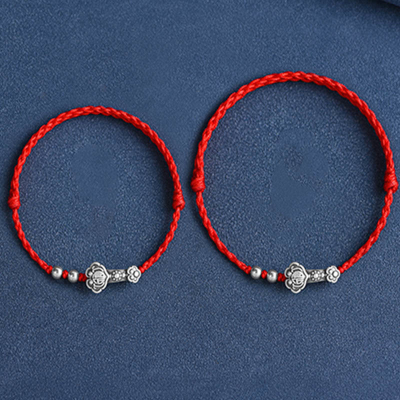 KarmaRipple's Handmade 999 Sterling Silver Fu Character Wish Ruyi Handle Fortune Rope Bracelet Anklet p18