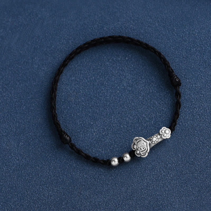 KarmaRipple's Handmade 999 Sterling Silver Fu Character Wish Ruyi Handle Fortune Rope Bracelet Anklet p19