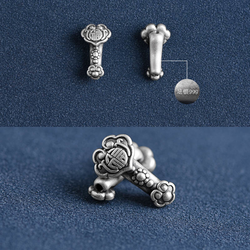 KarmaRipple's Handmade 999 Sterling Silver Fu Character Wish Ruyi Handle Fortune Rope Bracelet Anklet p22