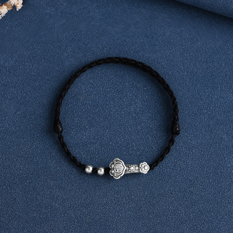 KarmaRipple's Handmade 999 Sterling Silver Fu Character Wish Ruyi Handle Fortune Rope Bracelet Anklet p20