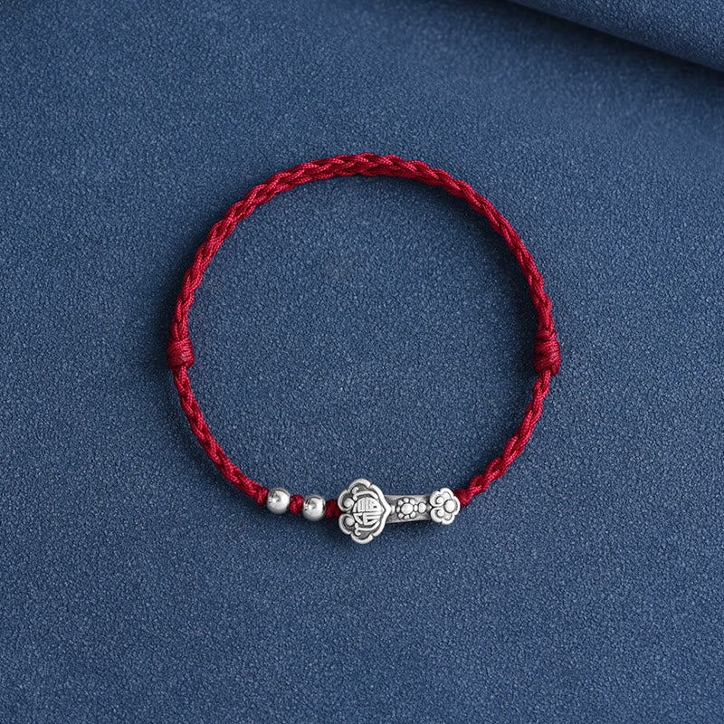 KarmaRipple's Handmade 999 Sterling Silver Fu Character Wish Ruyi Handle Fortune Rope Bracelet Anklet p5