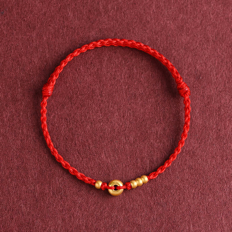 KarmaRipple's 999 Gold Small Peace Buckle Design Handmade Luck?Braided Rope Bracelet Anklet p5