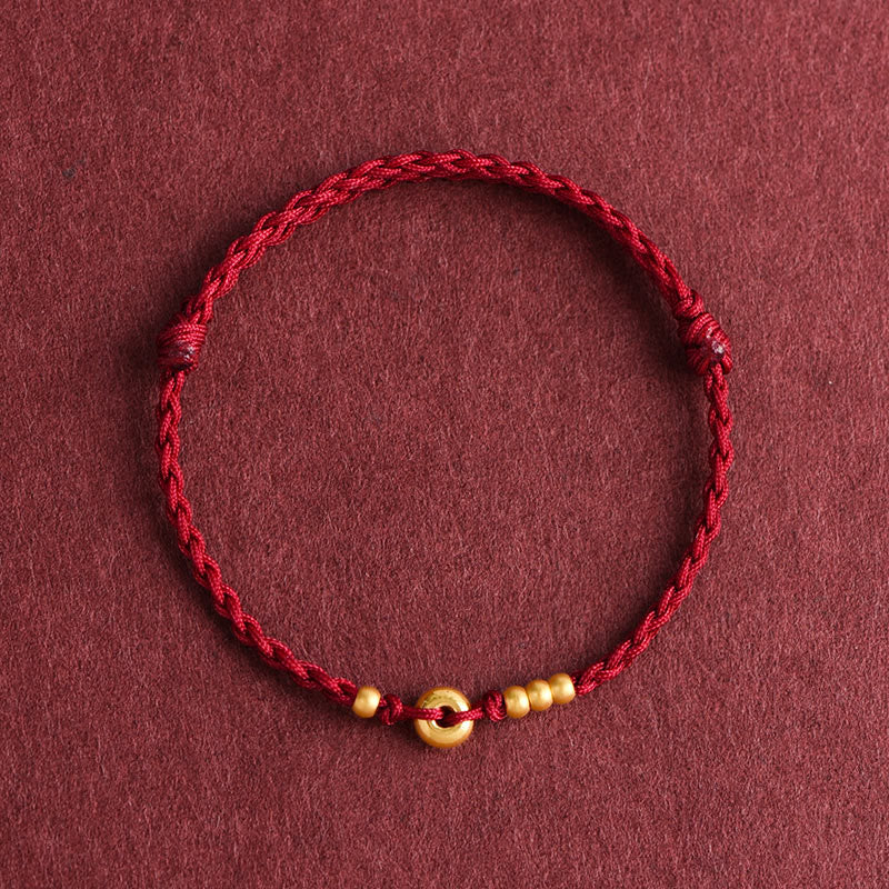 KarmaRipple's 999 Gold Small Peace Buckle Design Handmade Luck?Braided Rope Bracelet Anklet p23