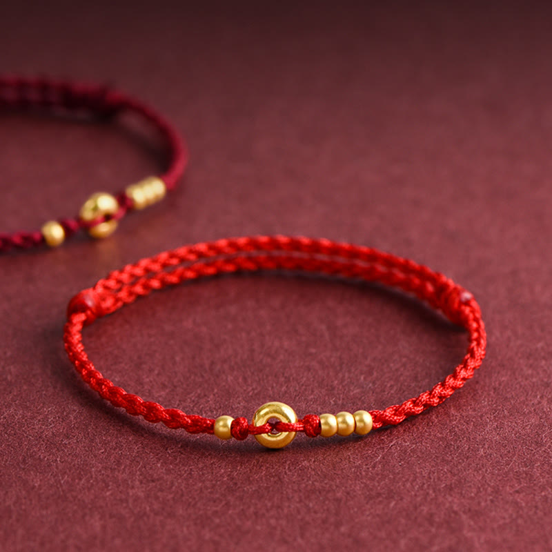 KarmaRipple's 999 Gold Small Peace Buckle Design Handmade Luck?Braided Rope Bracelet Anklet p1