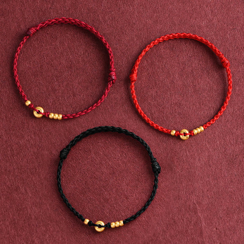 KarmaRipple's 999 Gold Small Peace Buckle Design Handmade Luck?Braided Rope Bracelet Anklet p4