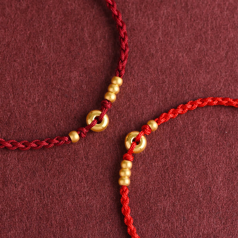 KarmaRipple's 999 Gold Small Peace Buckle Design Handmade Luck?Braided Rope Bracelet Anklet p18