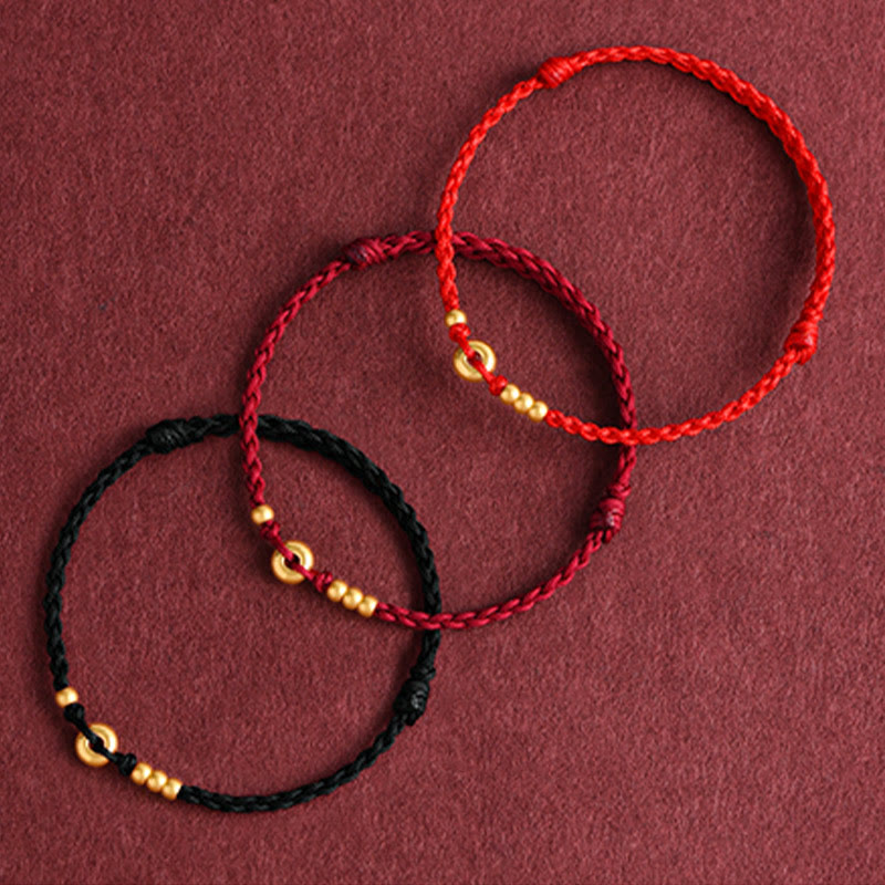 KarmaRipple's 999 Gold Small Peace Buckle Design Handmade Luck?Braided Rope Bracelet Anklet p21