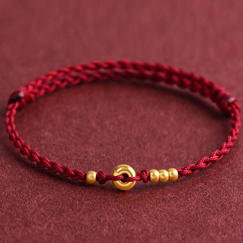 KarmaRipple's 999 Gold Small Peace Buckle Design Handmade Luck?Braided Rope Bracelet Anklet p15