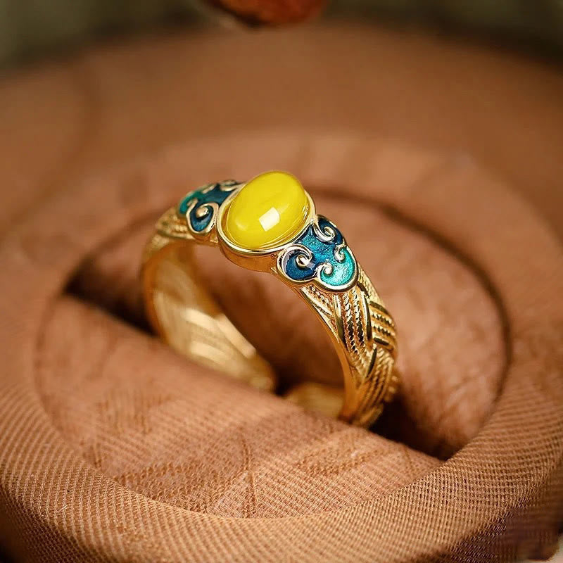 KarmaRipple's Amber Bronze Auspicious Clouds Focus Adjustable Ring p1