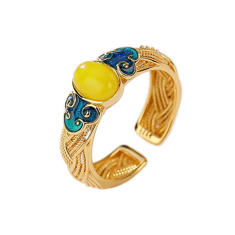 KarmaRipple's Amber Bronze Auspicious Clouds Focus Adjustable Ring p5