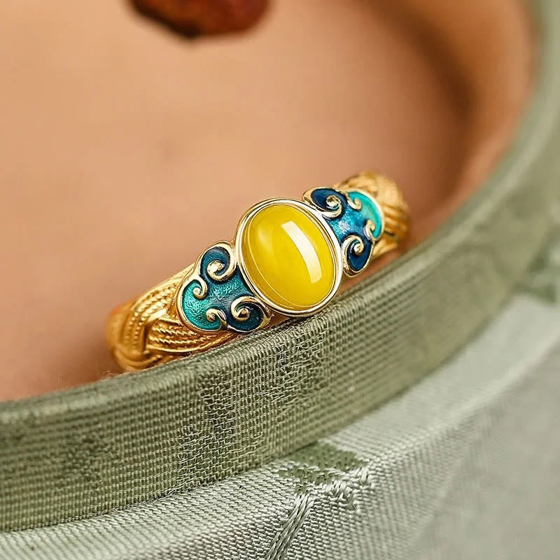 KarmaRipple's Amber Bronze Auspicious Clouds Focus Adjustable Ring p3