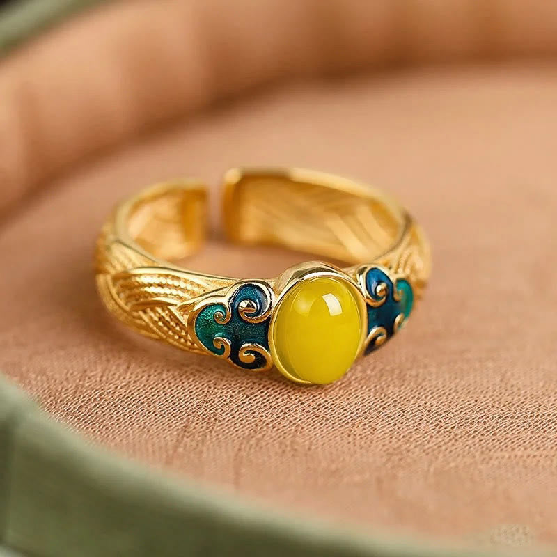 KarmaRipple's Amber Bronze Auspicious Clouds Focus Adjustable Ring p2
