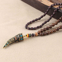 KarmaRipple's Tibet Wenge Wood Om Mani Padme Hum OM Symbol Mantra Horn Pattern Protection Pendant Necklace