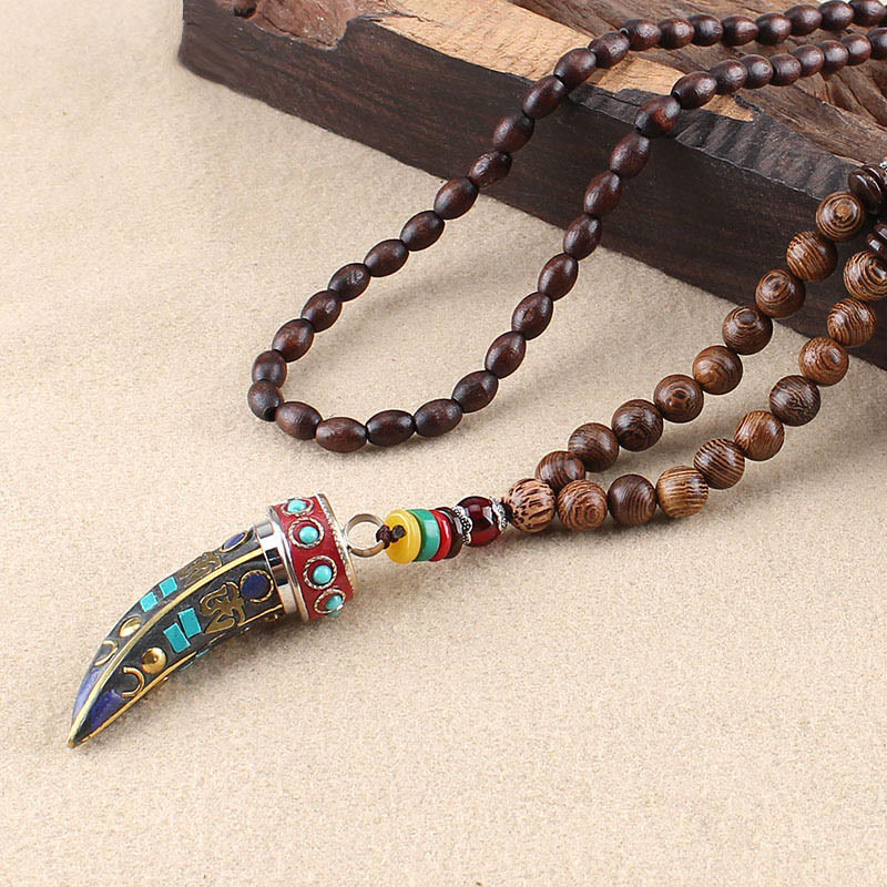KarmaRipple's Tibet Wenge Wood Om Mani Padme Hum OM Symbol Mantra Horn Pattern Protection Pendant Necklace p20