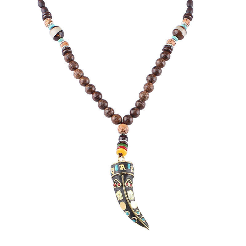 KarmaRipple's Tibet Wenge Wood Om Mani Padme Hum OM Symbol Mantra Horn Pattern Protection Pendant Necklace p9