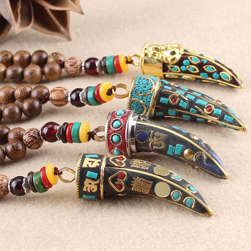 KarmaRipple's Tibet Wenge Wood Om Mani Padme Hum OM Symbol Mantra Horn Pattern Protection Pendant Necklace p16